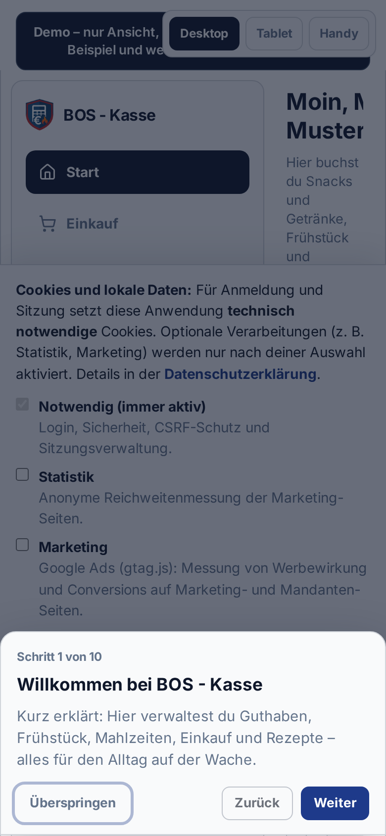 BOS-Kasse App: Kassenbuch und Snacks/Getränke auf der Wache